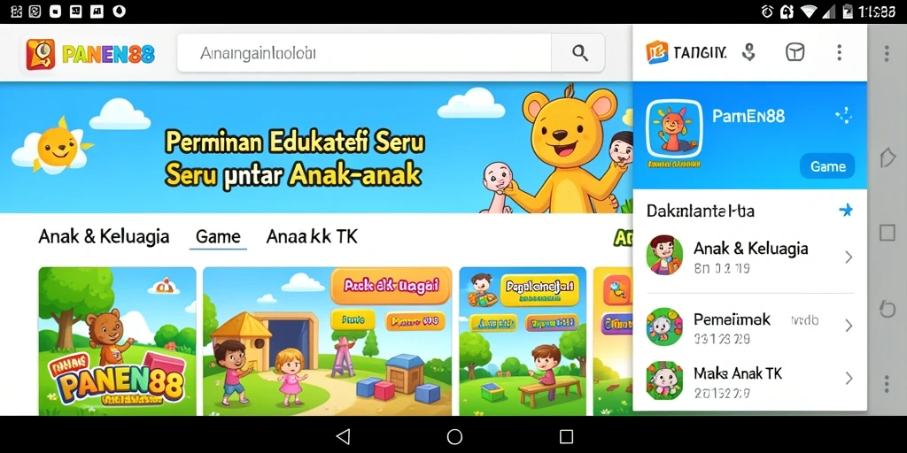 Antarmuka <strong>PANEN88</strong> yang ceria dan menarik bagi anak-anak.