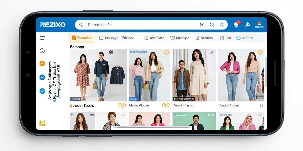 Antarmuka pengguna REZIXO yang menarik dan mudah digunakan untuk belanja fashion.